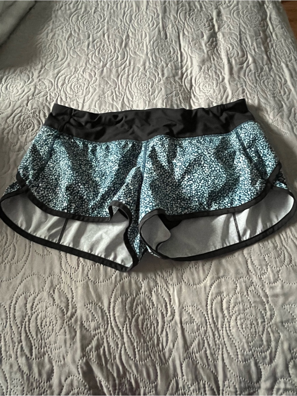 Women’s Aqua Speckled Active Shorts with Black Waistband